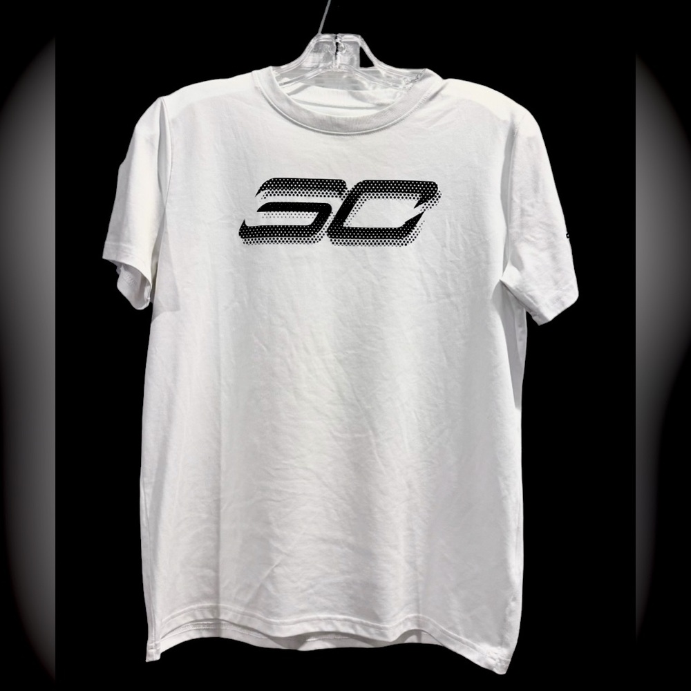 UNDER ARMOUR SC Curry white ss HeatGear shirt boys size LARGE 12 14